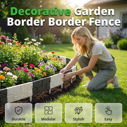 Interlocking Faux Stone Garden Edging✨Decorative No-Dig Lawn Border Fence for Yard & Flower Bed
