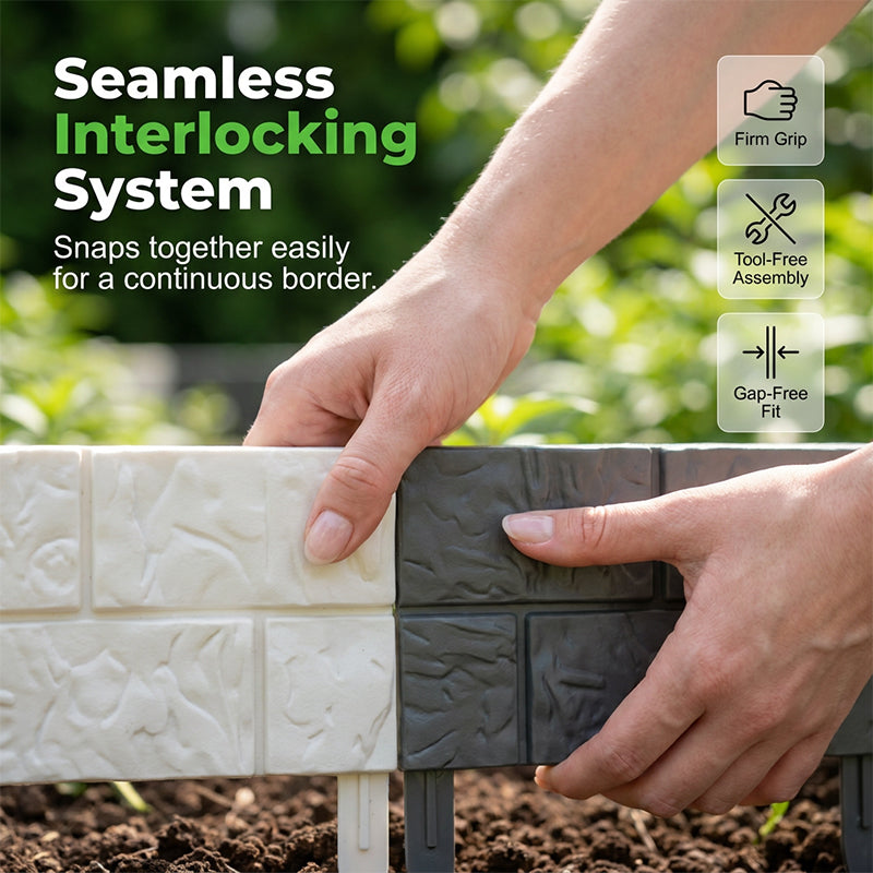Interlocking Faux Stone Garden Edging✨Decorative No-Dig Lawn Border Fence for Yard & Flower Bed
