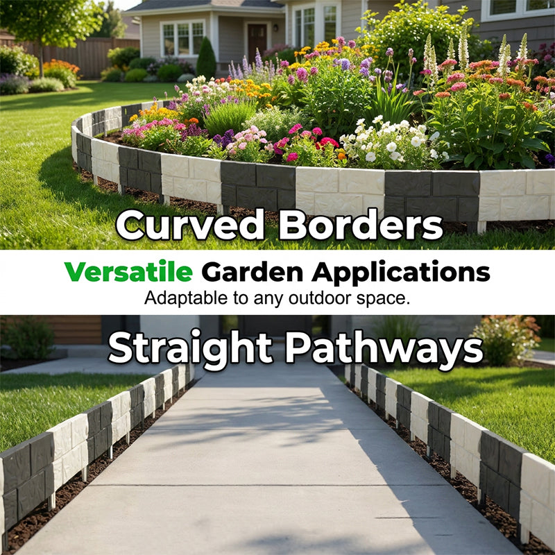 Interlocking Faux Stone Garden Edging✨Decorative No-Dig Lawn Border Fence for Yard & Flower Bed