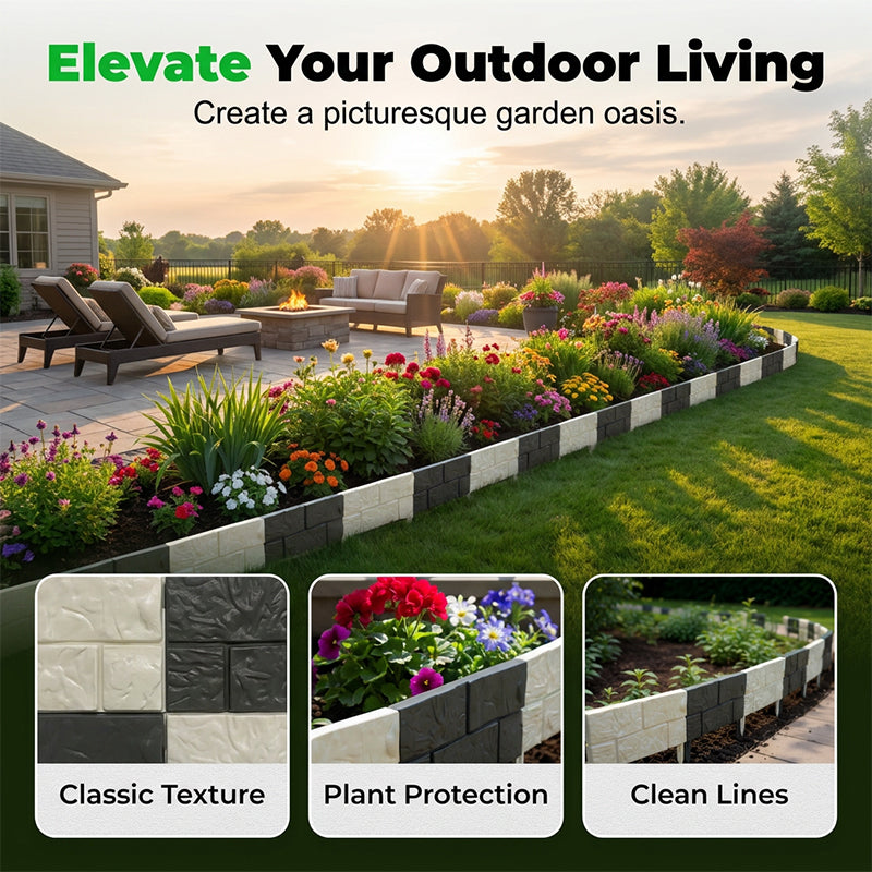 Interlocking Faux Stone Garden Edging✨Decorative No-Dig Lawn Border Fence for Yard & Flower Bed