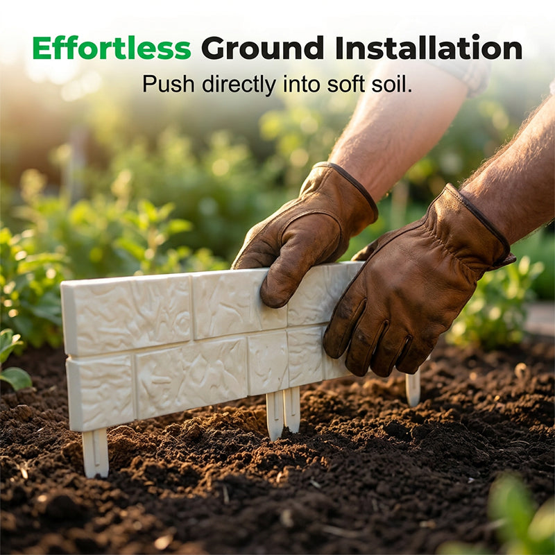 Interlocking Faux Stone Garden Edging✨Decorative No-Dig Lawn Border Fence for Yard & Flower Bed