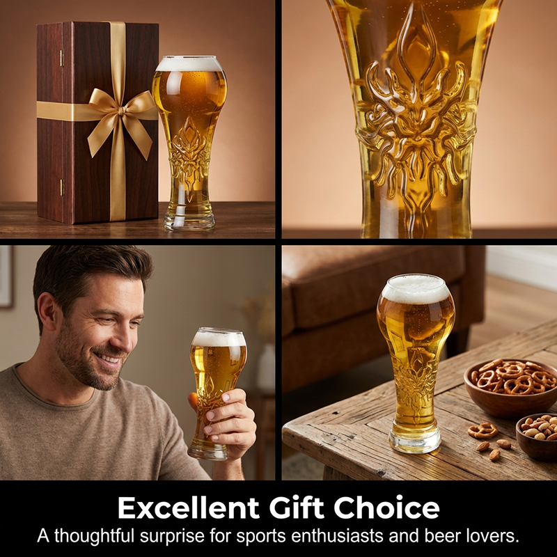 Large Capacity Ornate Embossed Beer Glass