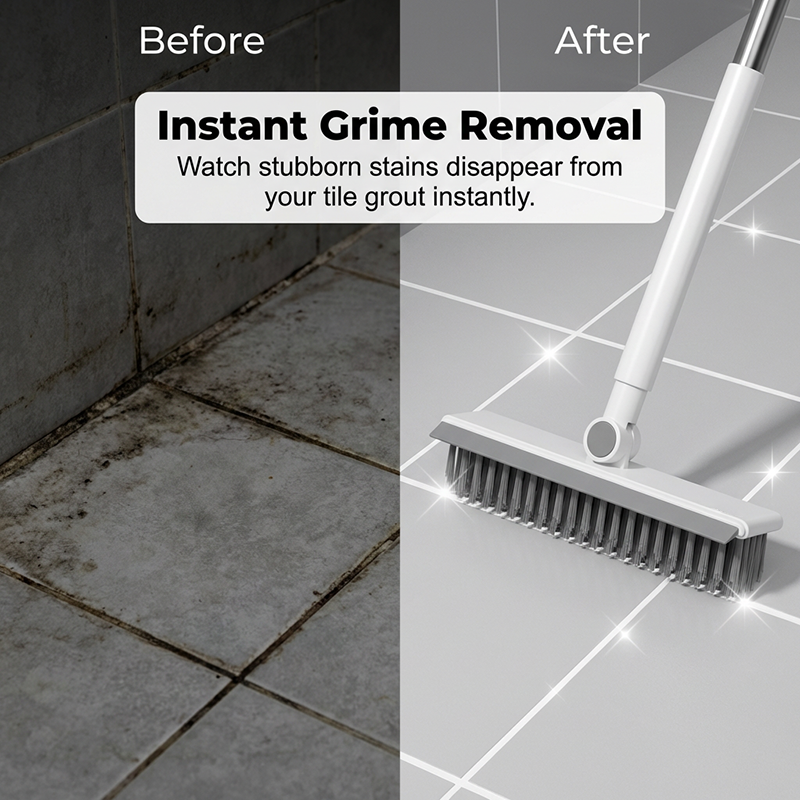 🔥Only £9.99 Last Day Promotion!🎁2-in-1 Grout & Corner Scrubber Brush with Squeegee🧹