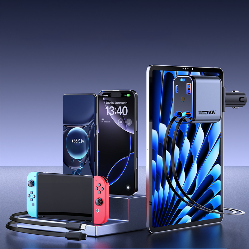 Multifunctional Fast Charging Car Charger with Retractable Cable