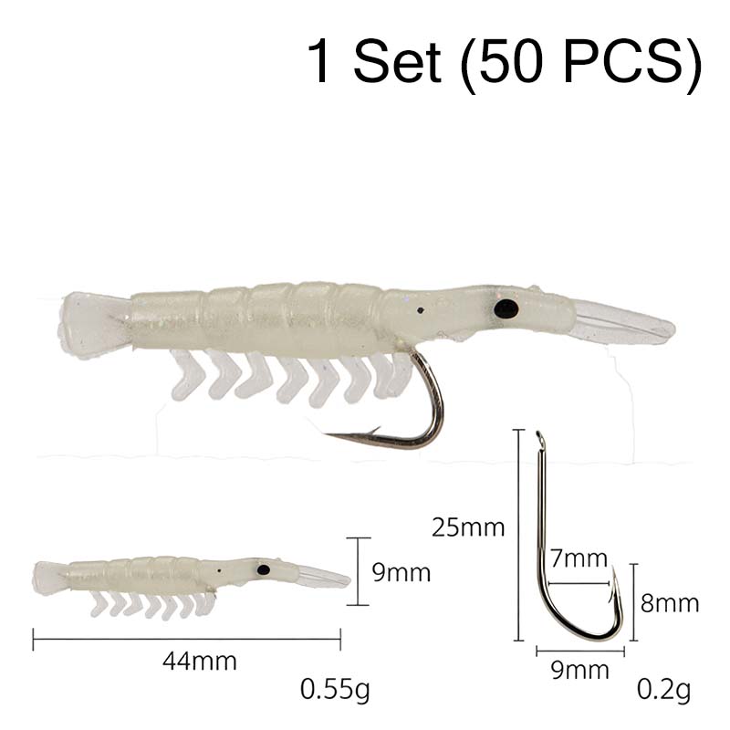 50PCS Lifelike Shrimp Lures Set with Hooks