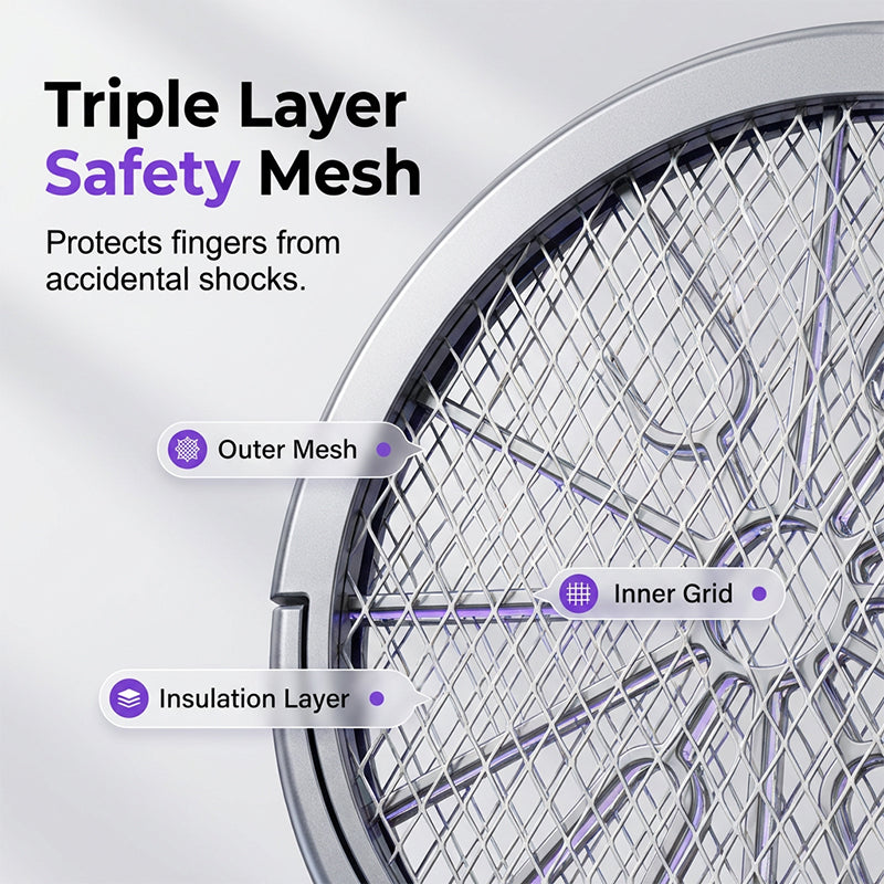 🔥Limited‑Time 50% Off｜Extendable Rechargeable Bug Zapper Racket, USB‑C Charging, Kid‑Safe Quiet Fly Swatter for Indoor Home Use