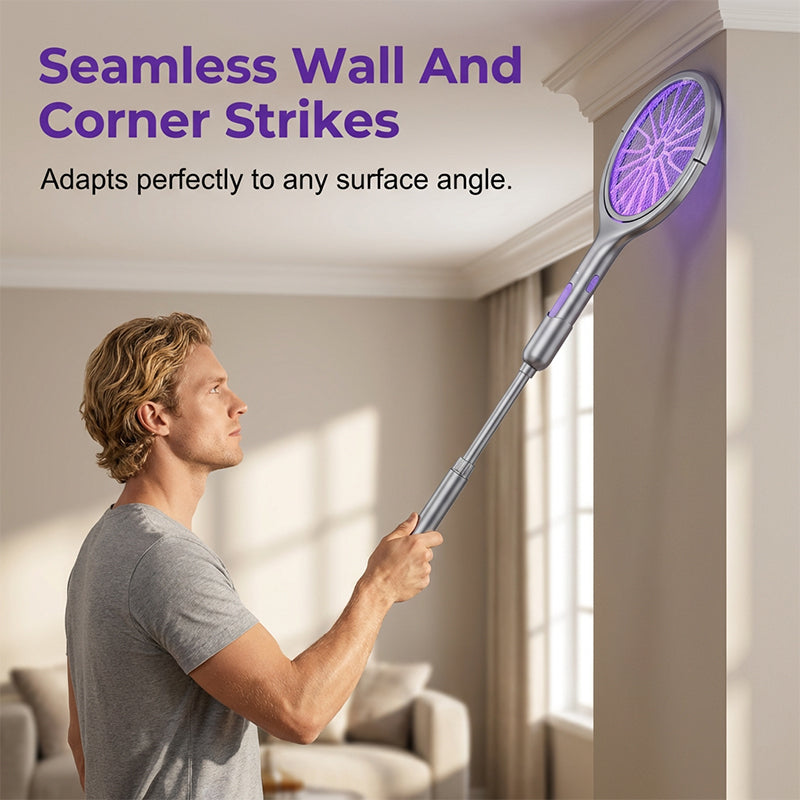 🔥Limited‑Time 50% Off｜Extendable Rechargeable Bug Zapper Racket, USB‑C Charging, Kid‑Safe Quiet Fly Swatter for Indoor Home Use