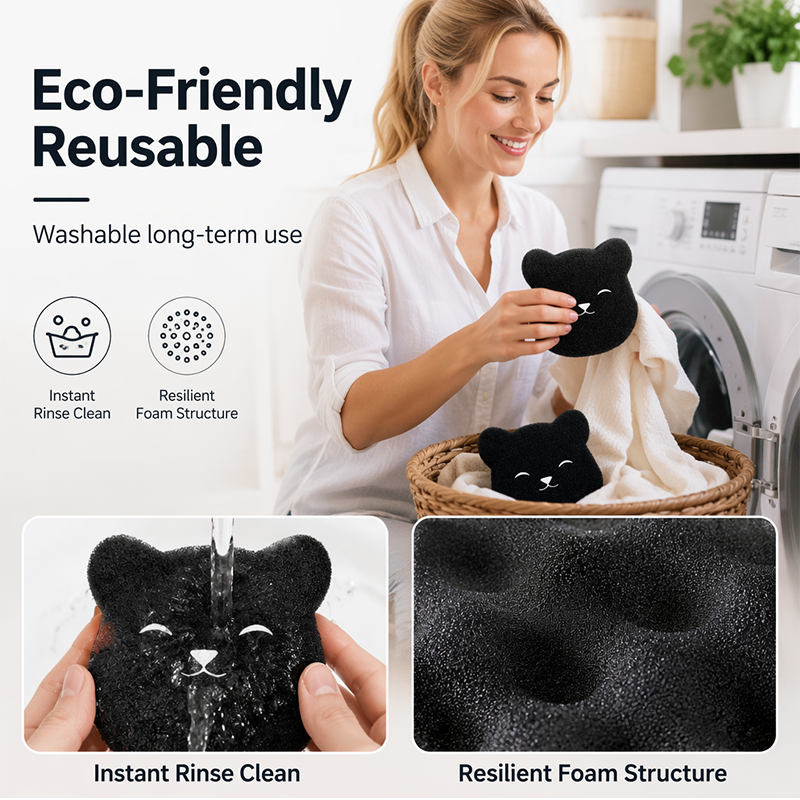 ✨2026 New 🐻 Cute Bear Reusable Pet Hair Remover Pad, Wet & Dry Use Laundry Fur Trap for Household