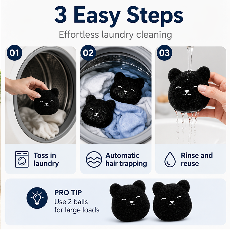 ✨2026 New 🐻 Cute Bear Reusable Pet Hair Remover Pad, Wet & Dry Use Laundry Fur Trap for Household