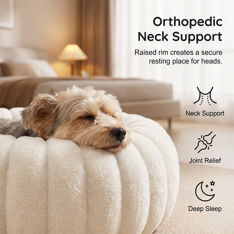 🐾 50% OFF NOW! 🛏️ Ultra-Soft Round Calming Cat & Dog Bed – Raised Rim, Cozy Plush & Orthopedic Support for Restful Sleep ✨