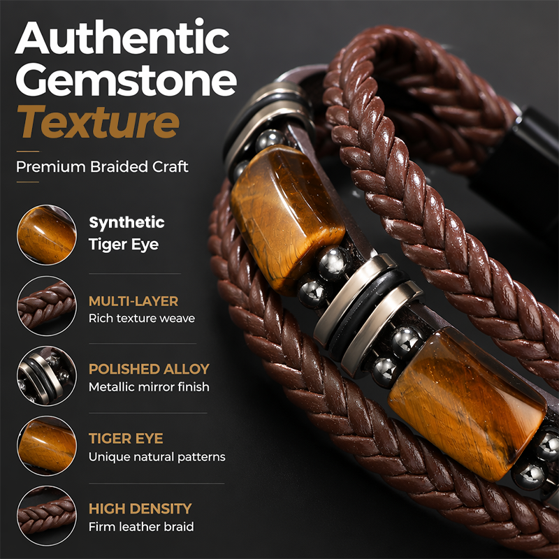 🔥Versatile Vintage Leather Bracelet 📿 Braided Layered Tiger Eye Stone Wristband for Men & Women