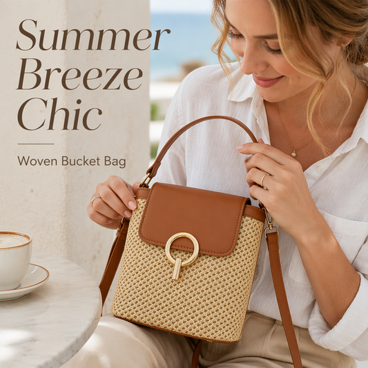 🎉51K+ Sold 👜 Women Straw Crossbody Handbag, 3-Way Wear Woven Bucket Bag Summer Beach Shoulder Purse