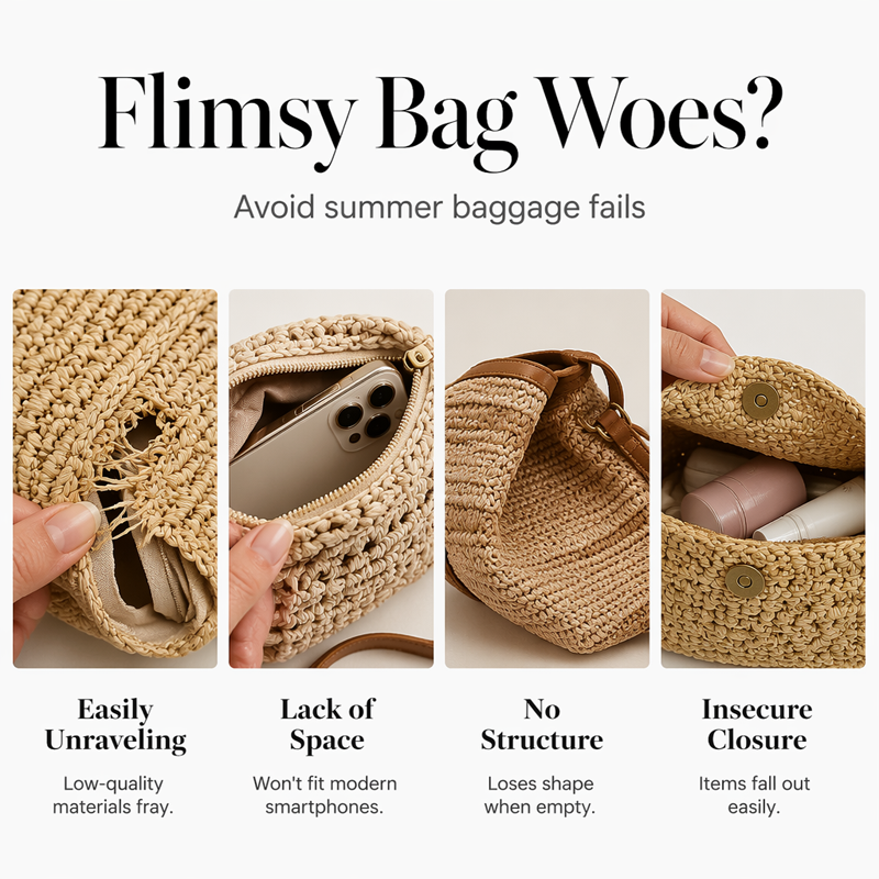 🎉51K+ Sold 👜 Women Straw Crossbody Handbag, 3-Way Wear Woven Bucket Bag Summer Beach Shoulder Purse