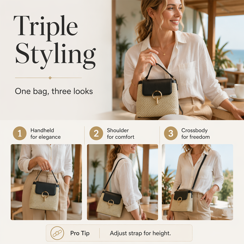 🎉51K+ Sold 👜 Women Straw Crossbody Handbag, 3-Way Wear Woven Bucket Bag Summer Beach Shoulder Purse