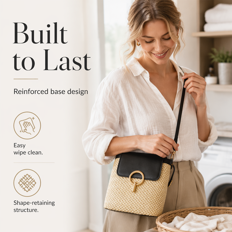 🎉51K+ Sold 👜 Women Straw Crossbody Handbag, 3-Way Wear Woven Bucket Bag Summer Beach Shoulder Purse