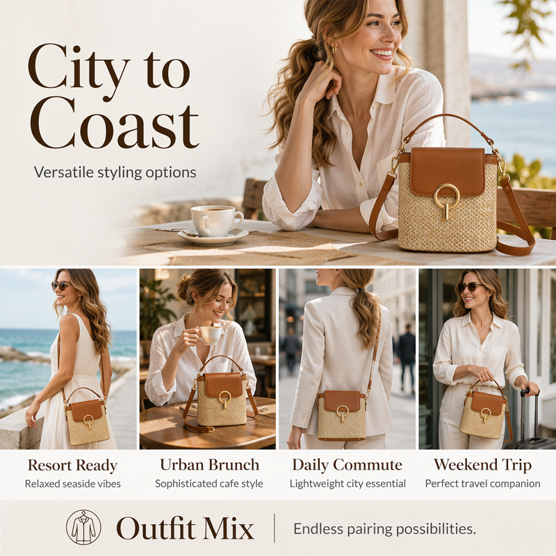 🎉51K+ Sold 👜 Women Straw Crossbody Handbag, 3-Way Wear Woven Bucket Bag Summer Beach Shoulder Purse