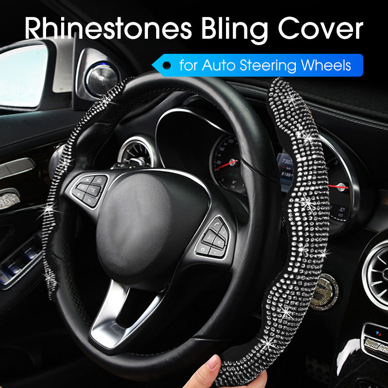 🎉50K+ Sold 🚗 Rhinestones Bling Auto Steering Wheel Cover, Non-Slip Sparkly Crystal Car Interior Accessory