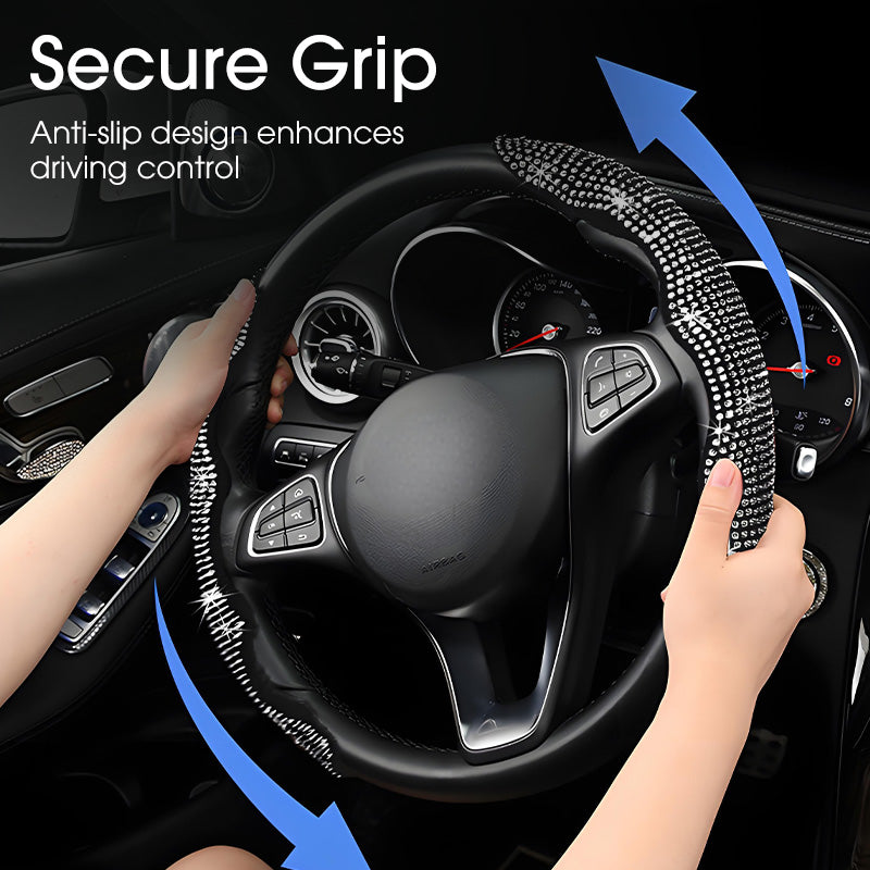 🎉50K+ Sold 🚗 Rhinestones Bling Auto Steering Wheel Cover, Non-Slip Sparkly Crystal Car Interior Accessory