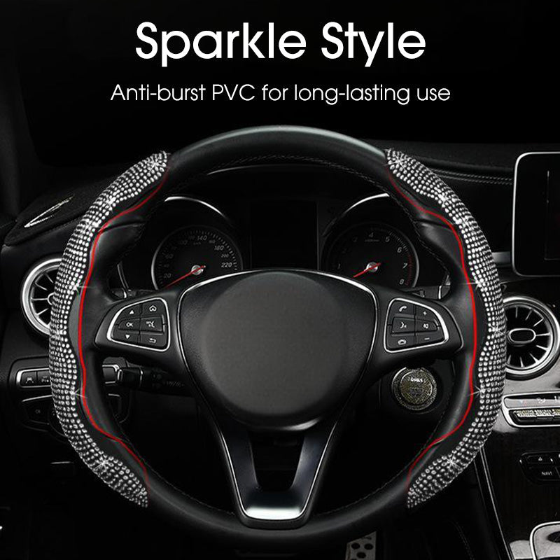🎉50K+ Sold 🚗 Rhinestones Bling Auto Steering Wheel Cover, Non-Slip Sparkly Crystal Car Interior Accessory