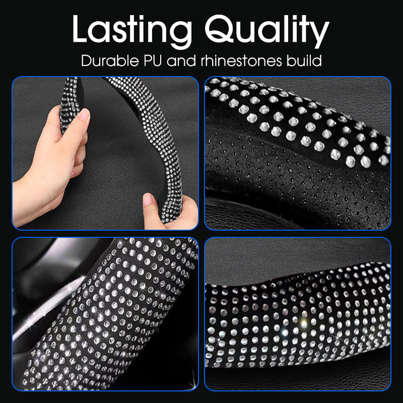 🎉50K+ Sold 🚗 Rhinestones Bling Auto Steering Wheel Cover, Non-Slip Sparkly Crystal Car Interior Accessory