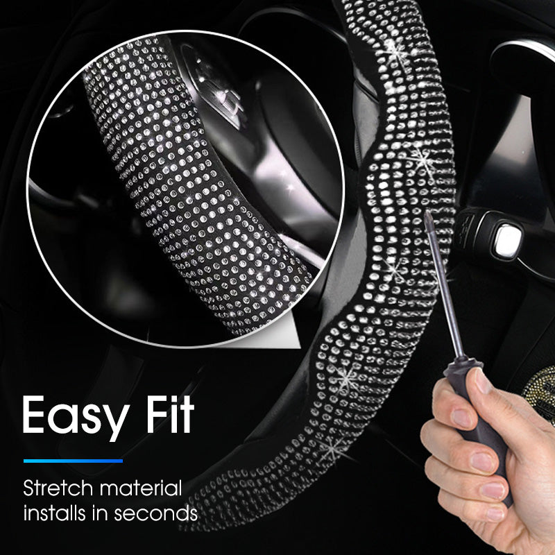 🎉50K+ Sold 🚗 Rhinestones Bling Auto Steering Wheel Cover, Non-Slip Sparkly Crystal Car Interior Accessory