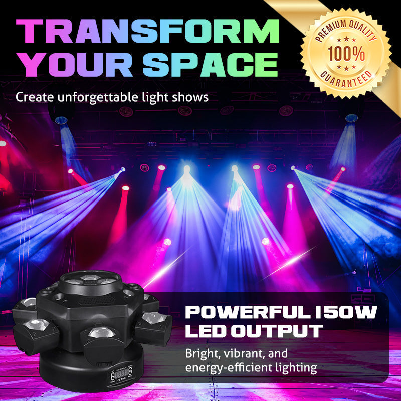 🎉40K+ Sold 💡 Multi-Beam LED Atmosphere Light, 6-Arm Bee Eye Stage Light DMX Sound Activated Party Lighting