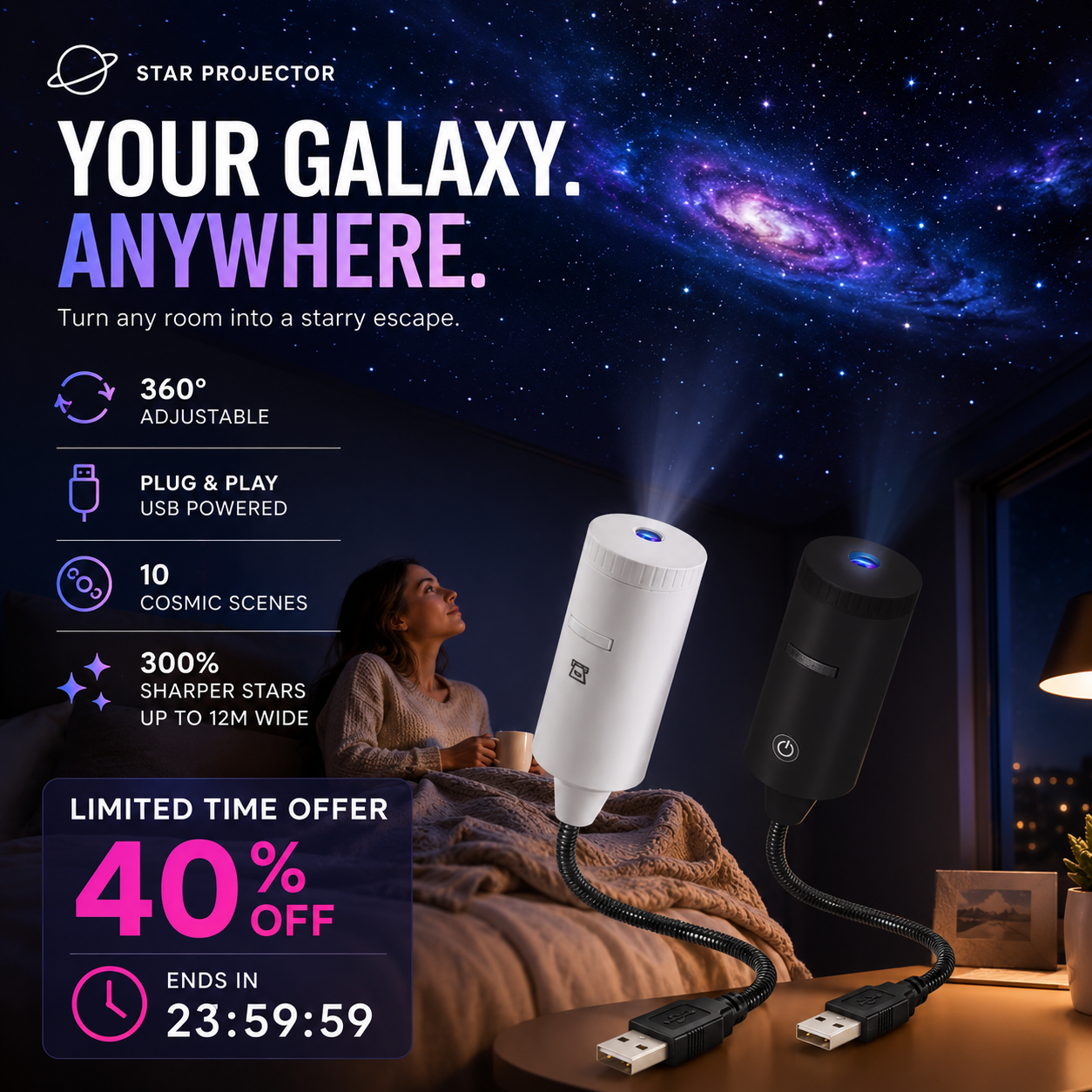 ⏰🎁Plug-and-Play HD Star Projector 50,000+ Happy Users